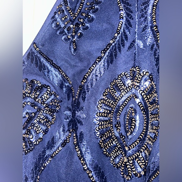 Tags on never worn! Navy Blue Beaded Mini Dress - Picture 2 of 5